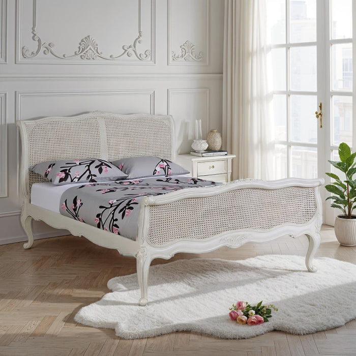 Provencale Antique White 5ft French Rattan Bed