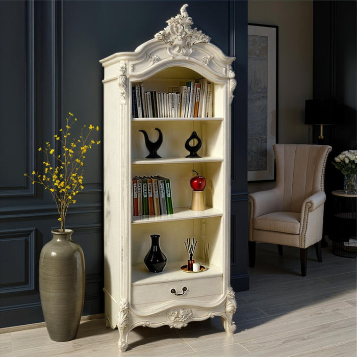 Provencale Antique White Open French Bookcase With Drawer