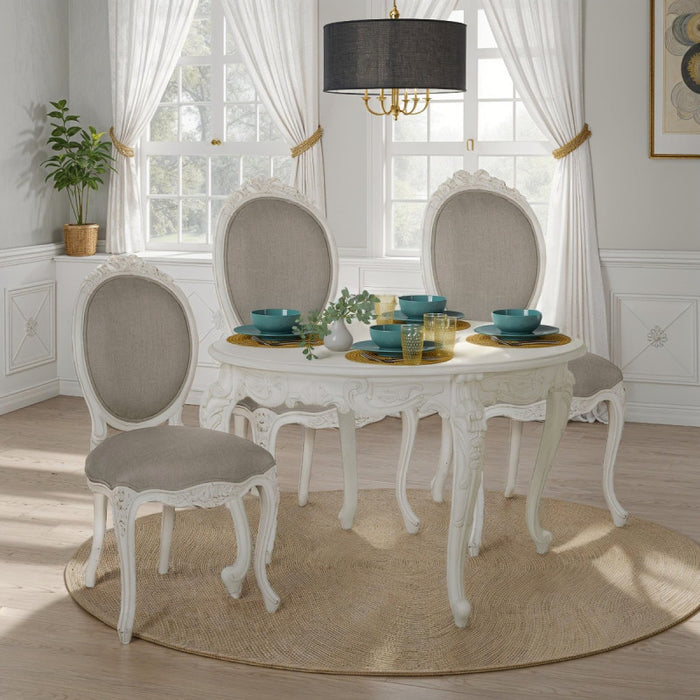 Provencale Antique White Carved Round French Dining Table