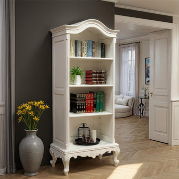 Provencale Antique White Painted Arch Top French Bookcase