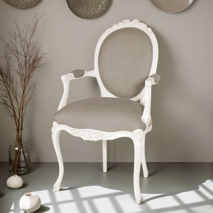 Provencale Antique White Ribbon Armchair Linen Upholstered