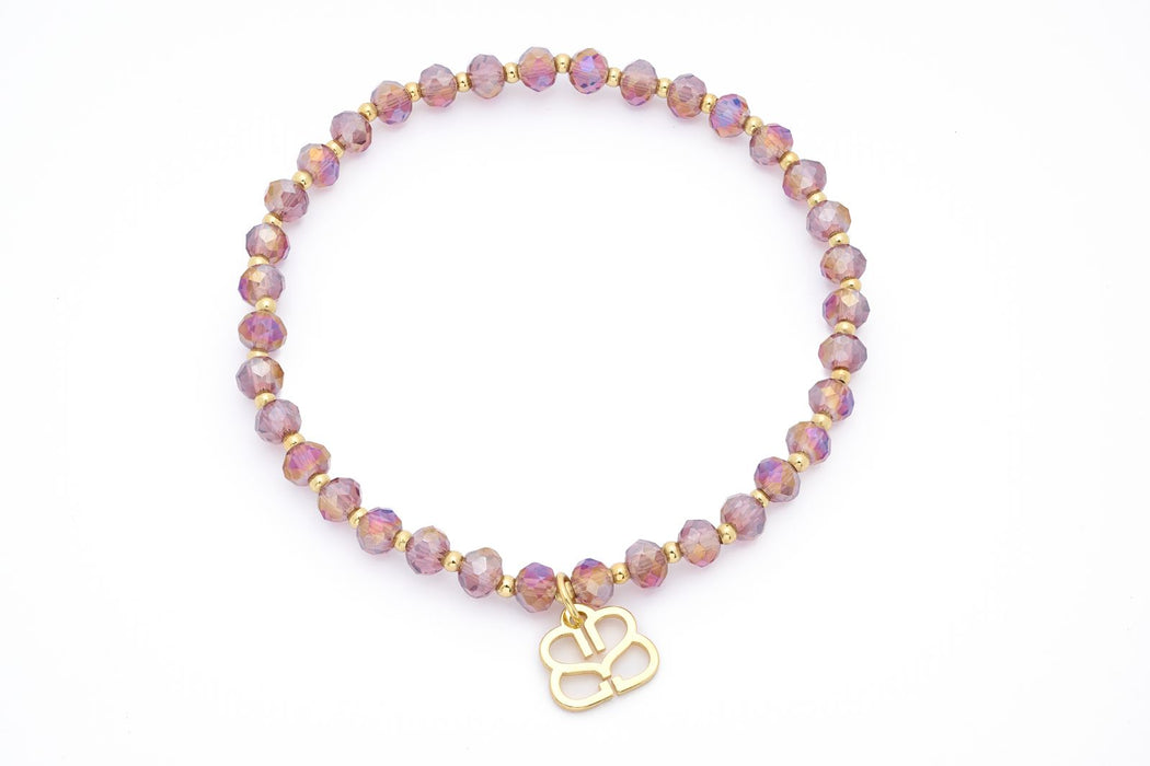 Prunus Gold & Pink PVD Crystal Bead Stretch Bracelet