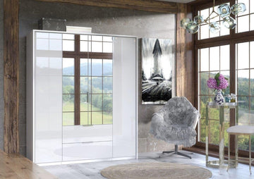 Amos Mann 4 Door 2 Drawer White High Gloss Mirrored Wardrobe