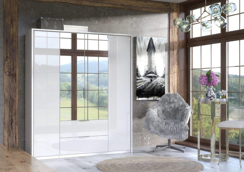 Rado 4 Door 2 Drawer White High Gloss Mirrored Wardrobe - 3154