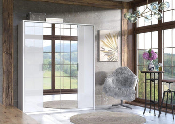 Amos Mann 4 Door White High Gloss Mirrored Wardrobe