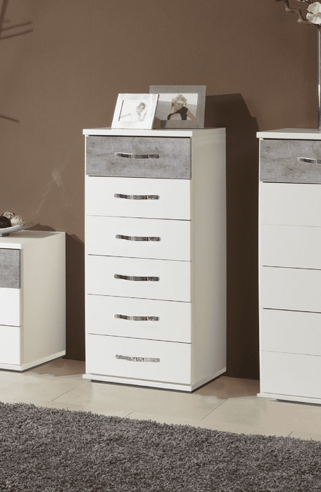 Concrete Grey & White Narrow Chest of Drawers