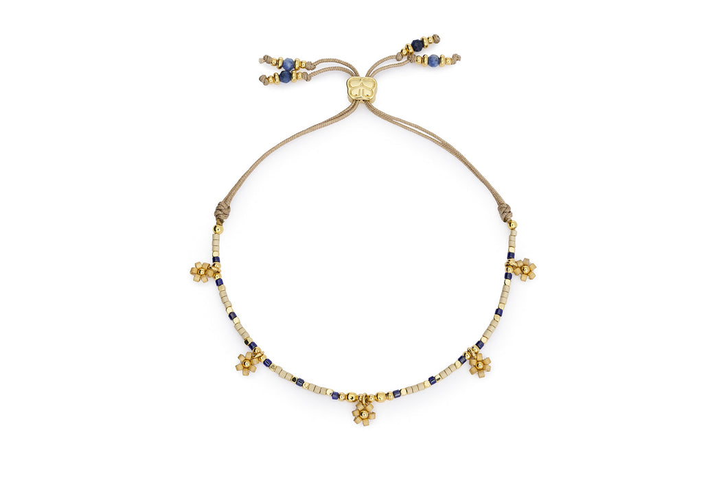 Rania Blue & Gold Beaded Charm Bracelet