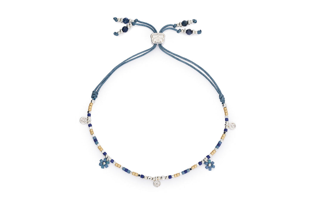 Rania Denim & Silver Beaded Charm Bracelet