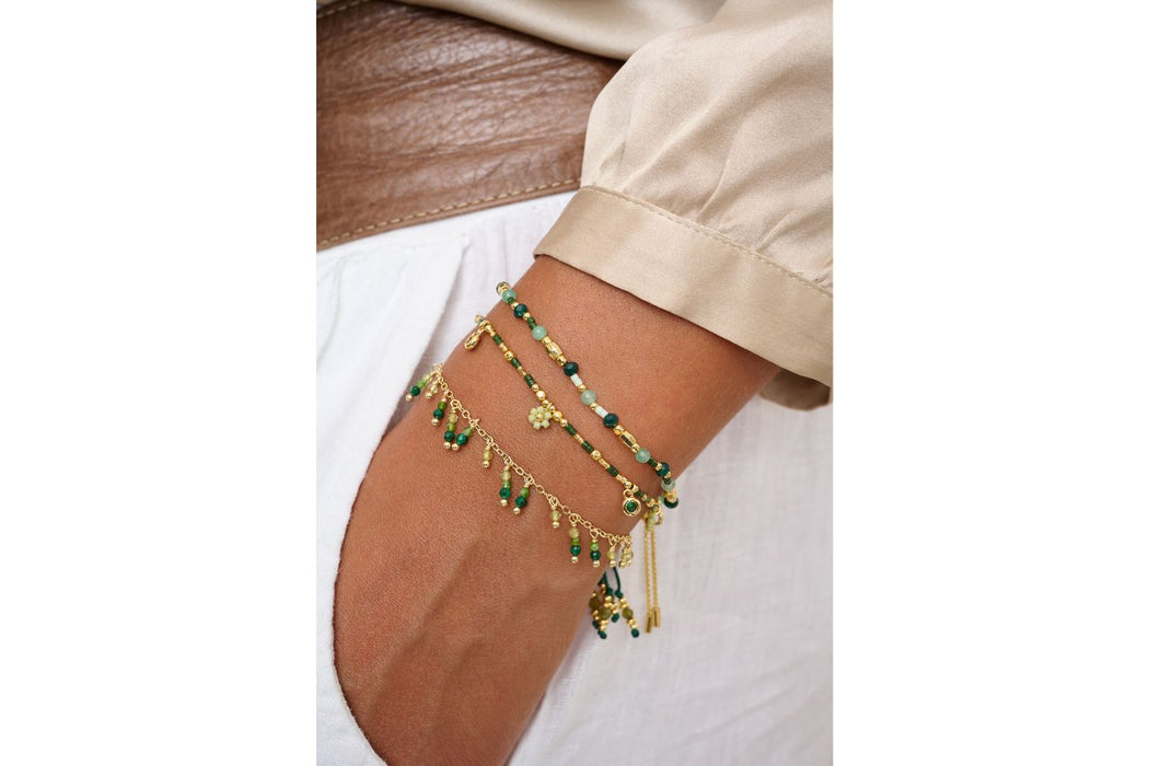 Rania Green & Gold Beaded Charm Bracelet