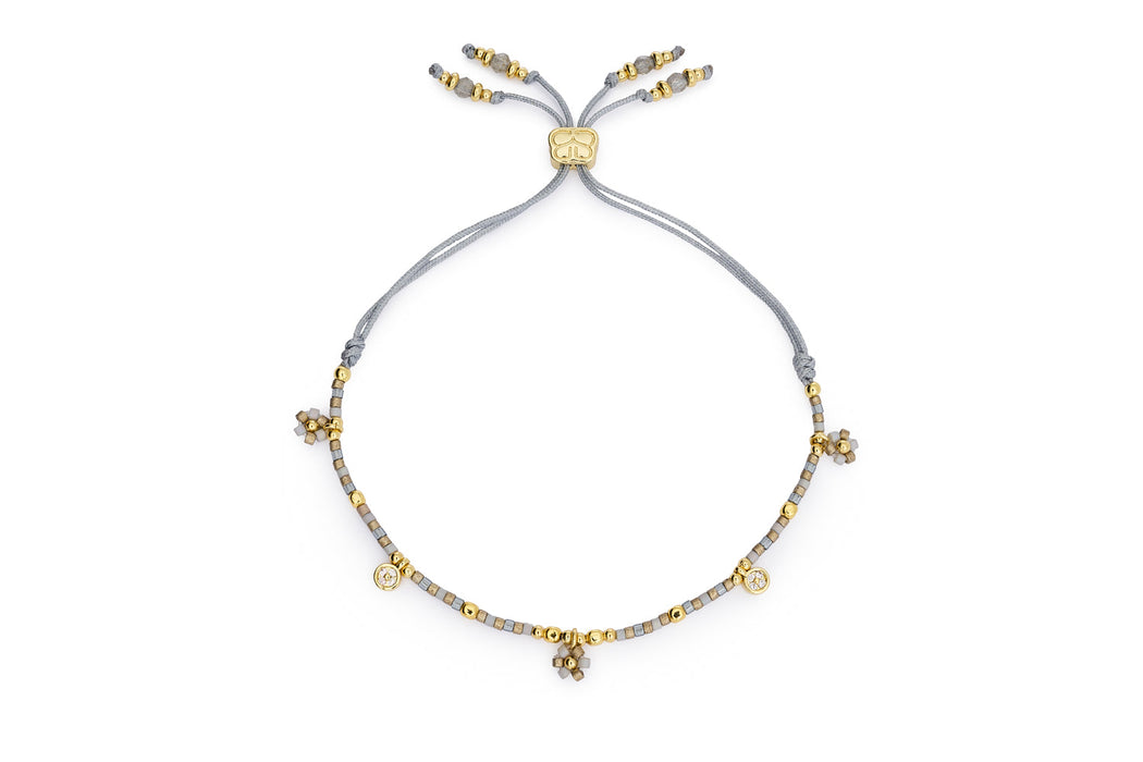 Rania Grey & Gold Beaded Charm Bracelet