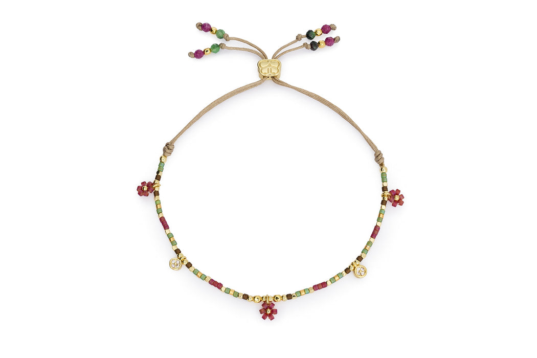 Rania Red & Green Gold Beaded Friendship Bracelet