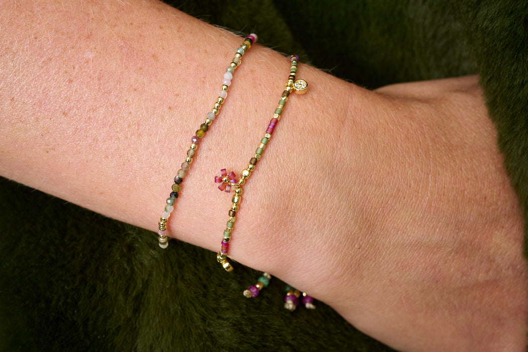 Rania Red & Green Gold Beaded Friendship Bracelet