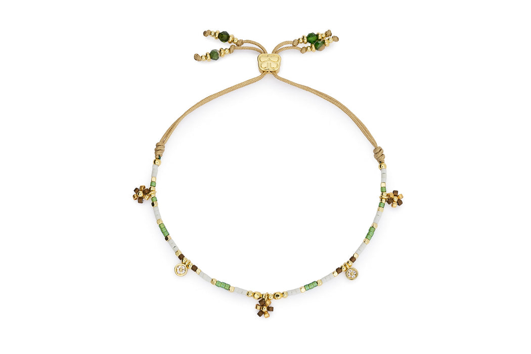 Rania White Green & Gold Beaded Friendship Bracelet