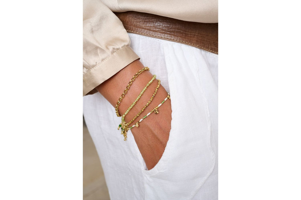 Rania White Green & Gold Beaded Friendship Bracelet