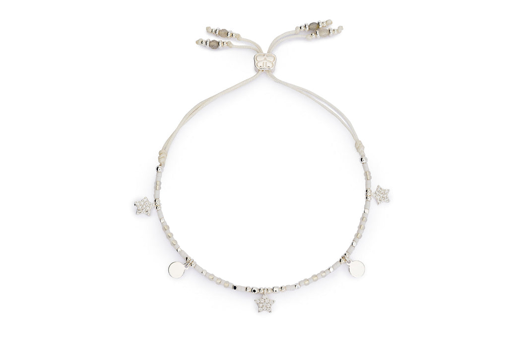 Rania White & Silver Beaded Star Charm Bracelet