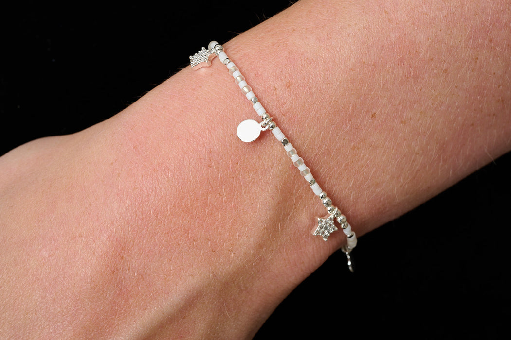 Rania White & Silver Beaded Star Charm Bracelet