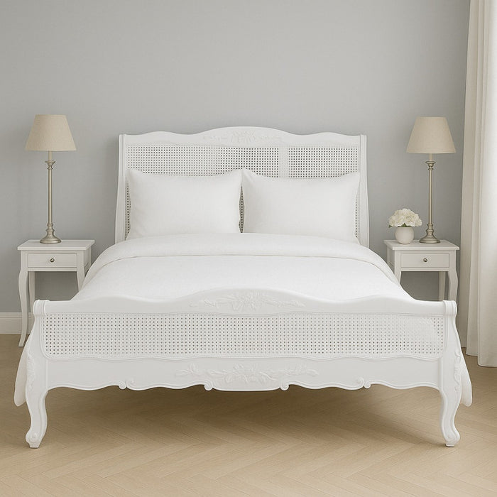 Reproduction Louis Rattan Low Footboard French Bed