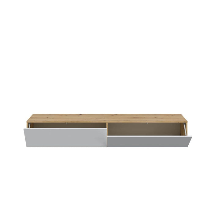 Nordic Oak Effect & White Wall Mounted Floating Wide Large TV Unit
