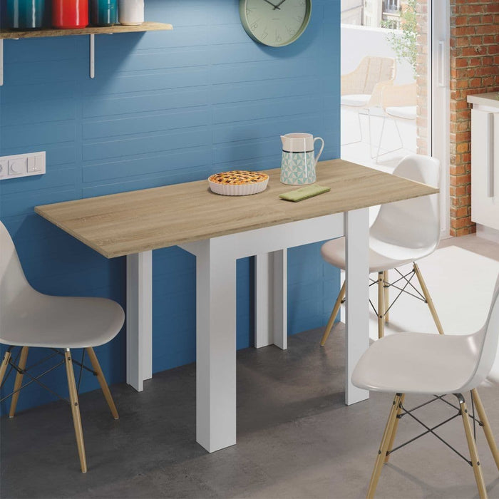 White & Light Oak Effect Small Extending Dining Table