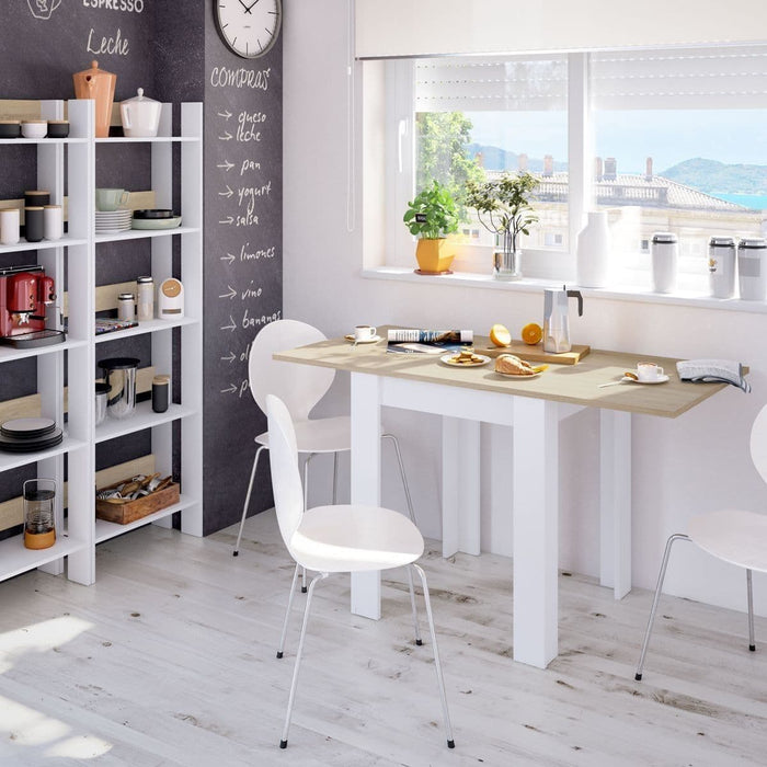 White & Light Oak Effect Small Extending Dining Table