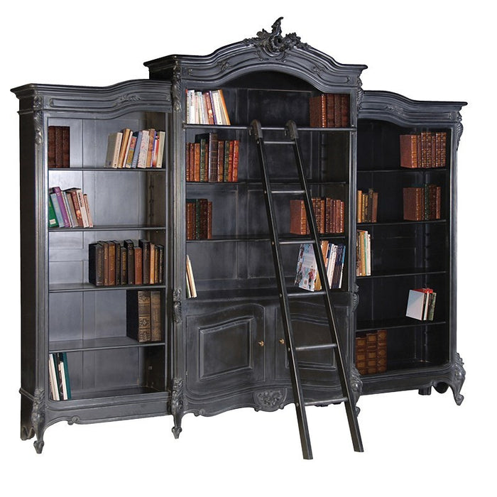 Rochelle Noir French Triple Bookcase With Ladder