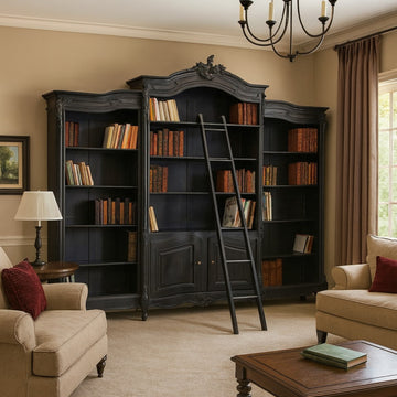 Rochelle Noir French Triple Bookcase With Ladder