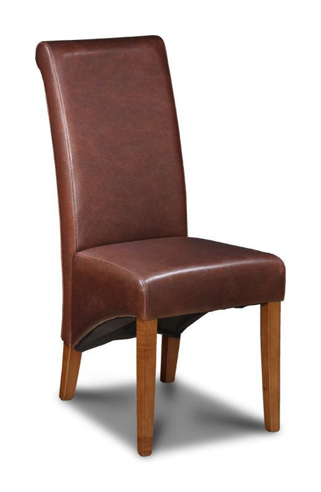Antique Brown Leather Rollback Dining Chair Dark Leg - In Stock
