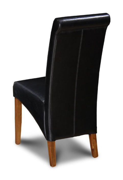 Black Leather Rollback Dining Chair Dark Leg - In Stock