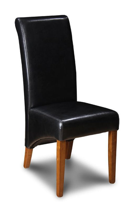 Black Leather Rollback Dining Chair Dark Leg - In Stock