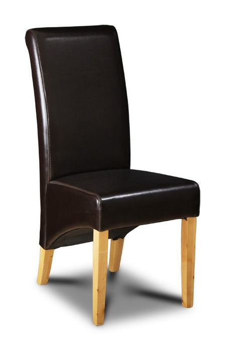Brown Leather Rollback Dining Chair Light Leg - In Stock