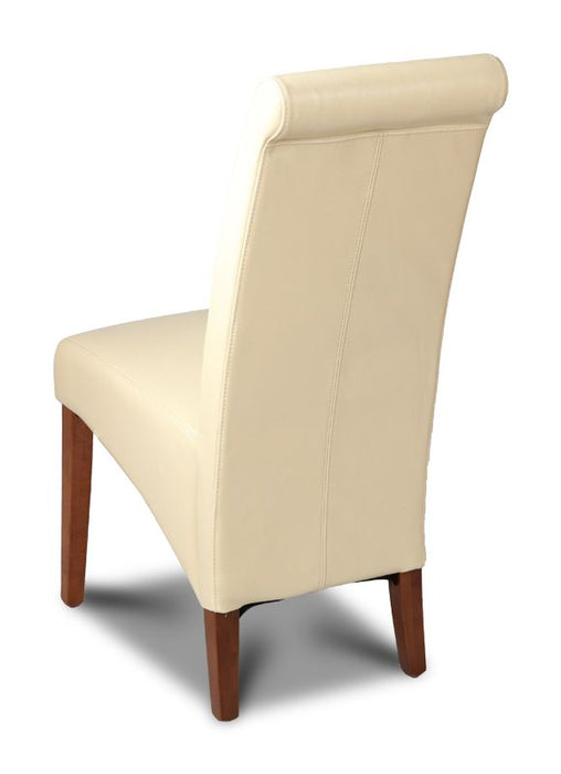 Cream Leather Rollback Dining Chair Dark Leg - In Stock