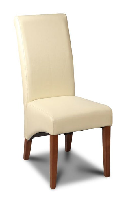 Cream Leather Rollback Dining Chair Dark Leg - In Stock