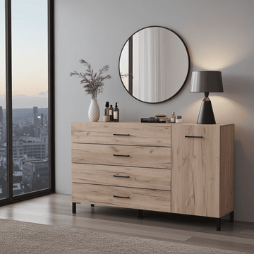 Amos Mann Oak Effect 1 Door 4 Drawer Sideboard Storage Unit