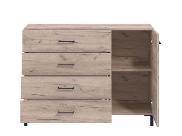 Oak Effect 1-Door 4-Drawer Sideboard Storage Unit