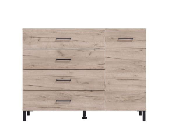 Oak Effect 1-Door 4-Drawer Sideboard Storage Unit