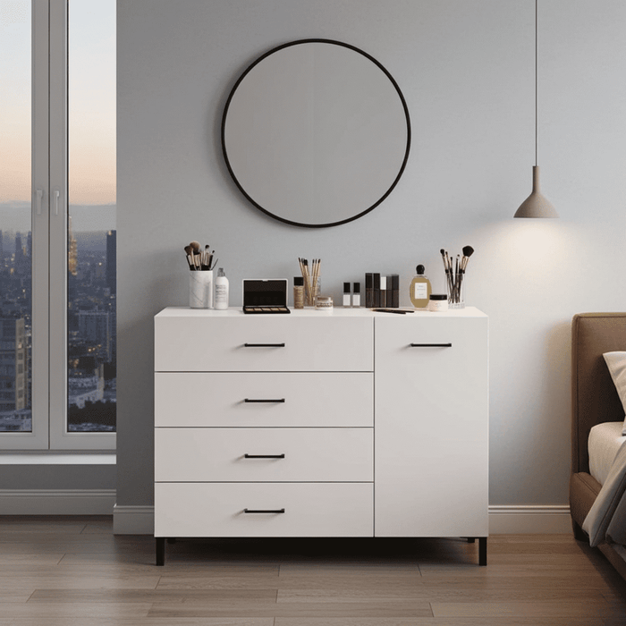 White 1-Door 4-Drawer Sideboard Storage Unit