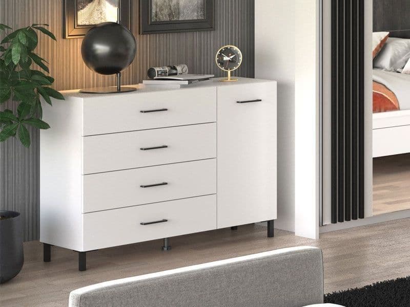 White 1-Door 4-Drawer Sideboard Storage Unit