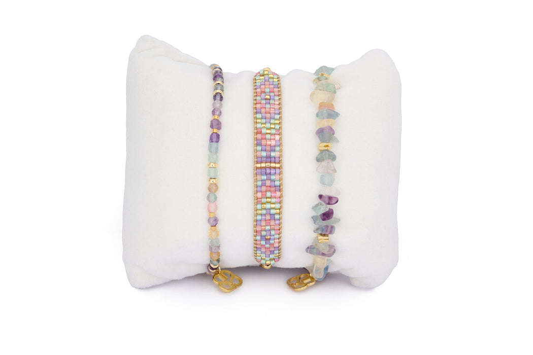 Saba Rainbow Fluorite & Gold Stacking Bracelet
