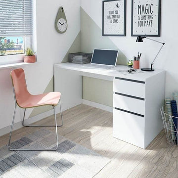 Amos Mann Artic White Office Desk with Cupboard and Drawers