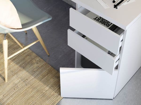 Artic White Office Desk with Cupboard and Drawers