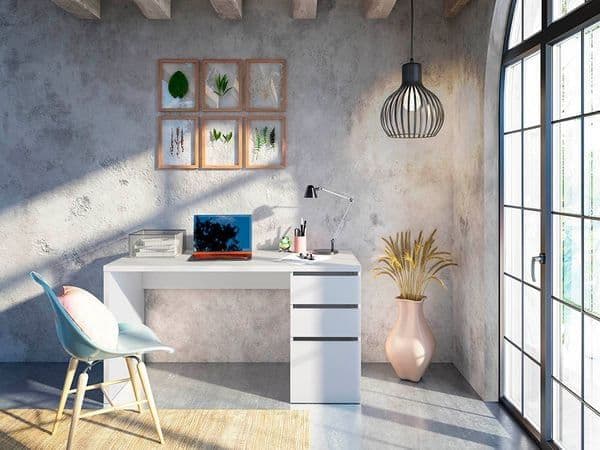 Artic White Office Desk with Cupboard and Drawers