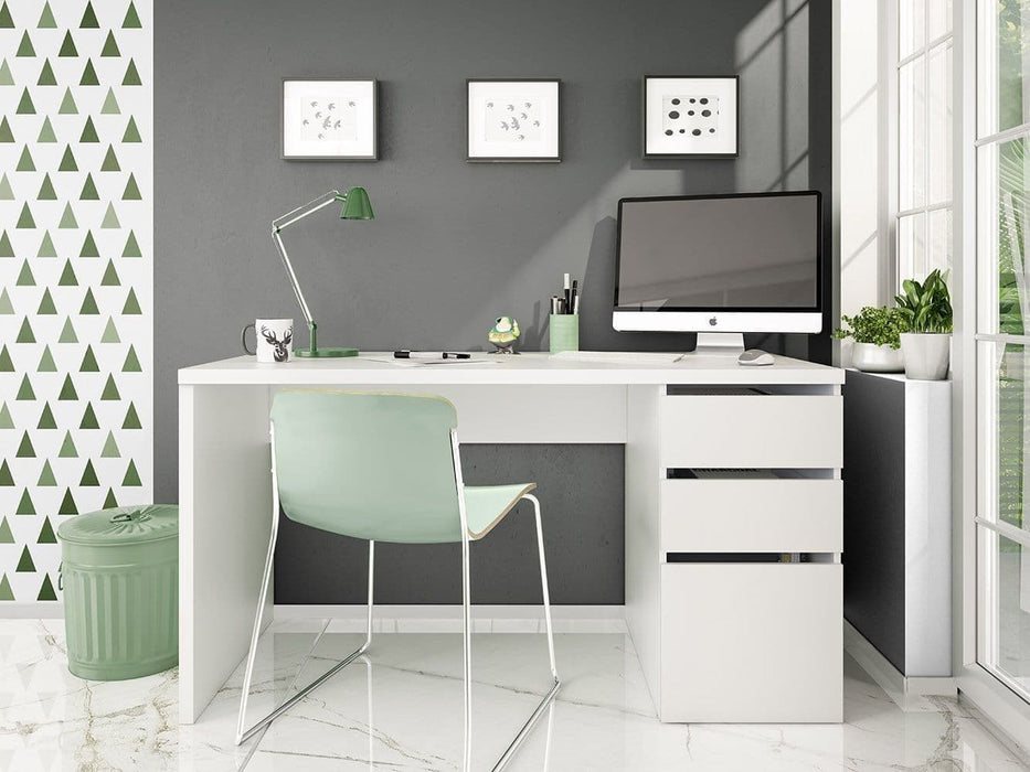 Artic White Office Desk with Cupboard and Drawers