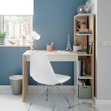 Amos Mann White And Oak Effect Desk With Bookcase