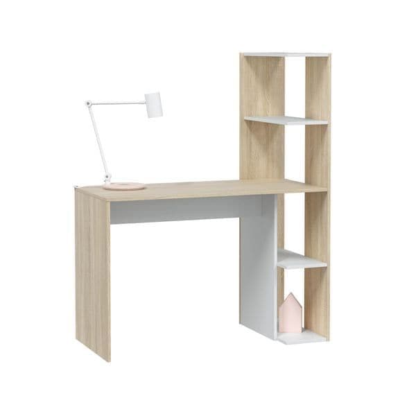 White & Oak Effect Desk With Bookcase