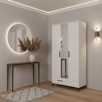 Amos Mann White 3 Door Tall Shallow Depth Hallway Mirrored Wardrobe