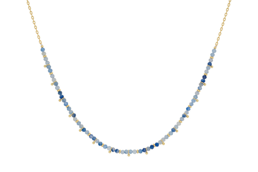 Salus Blue Aventurine Gold Beaded Necklace