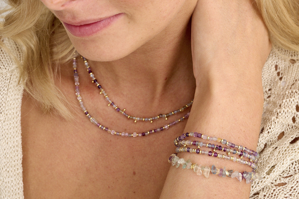Salus Gold & Rainbow Fluorite Gemstone Necklace