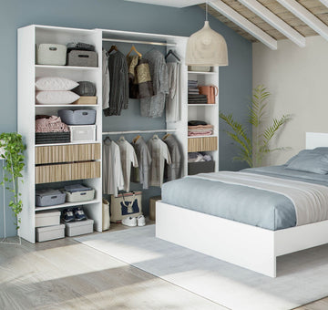 Amos Mann Natural Oak Effect and White Open Door Wardrobe With Shelves And Rail