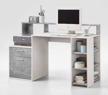 Amos Mann White and Grey Desk with Hutch