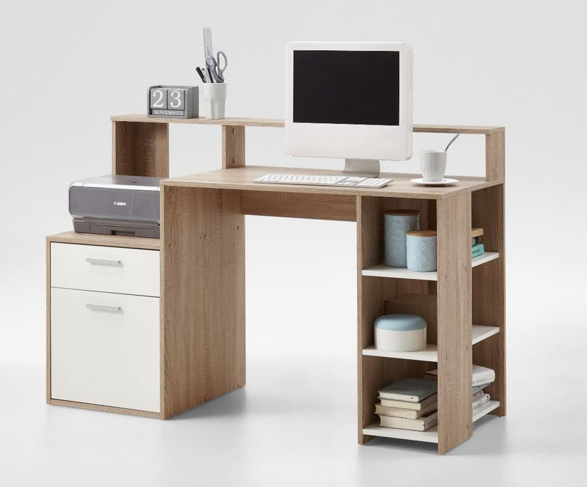 White and Oak Desk with Hutch